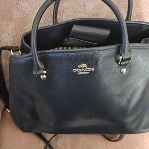 Coach Navy Leather Satchel with Gold Accents